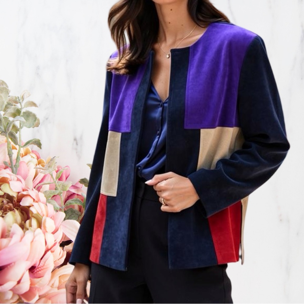 Lilli Ann Ultra Suede Blazer Color Block Vintage Made in the USA Approx Sz M